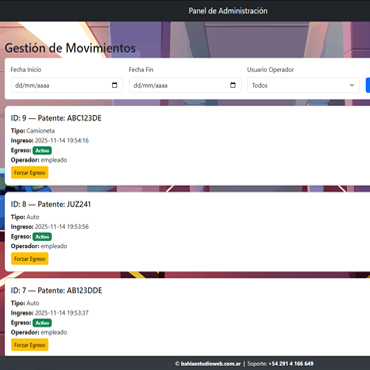 Panel de control de cochera